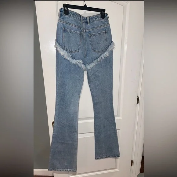New! SER.O.YA Dahlia Western Frayed Fringe Blue Flare Jeans 🤠💙 size 26 - Picture 6 of 10